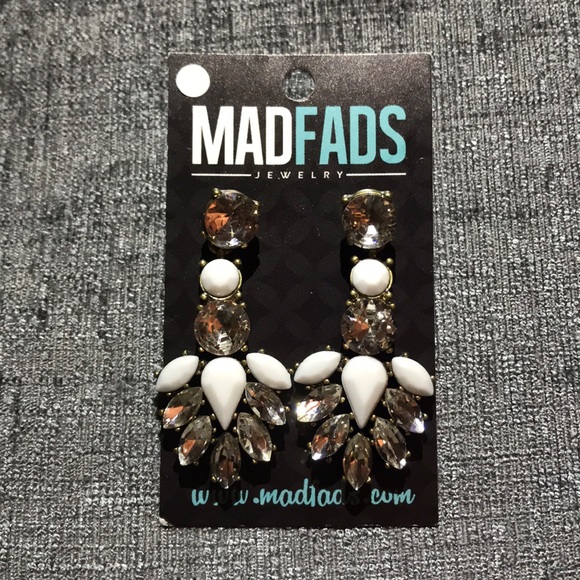 White & Cubic Zirconia Drop Costume Earrings - Picture 1 of 3